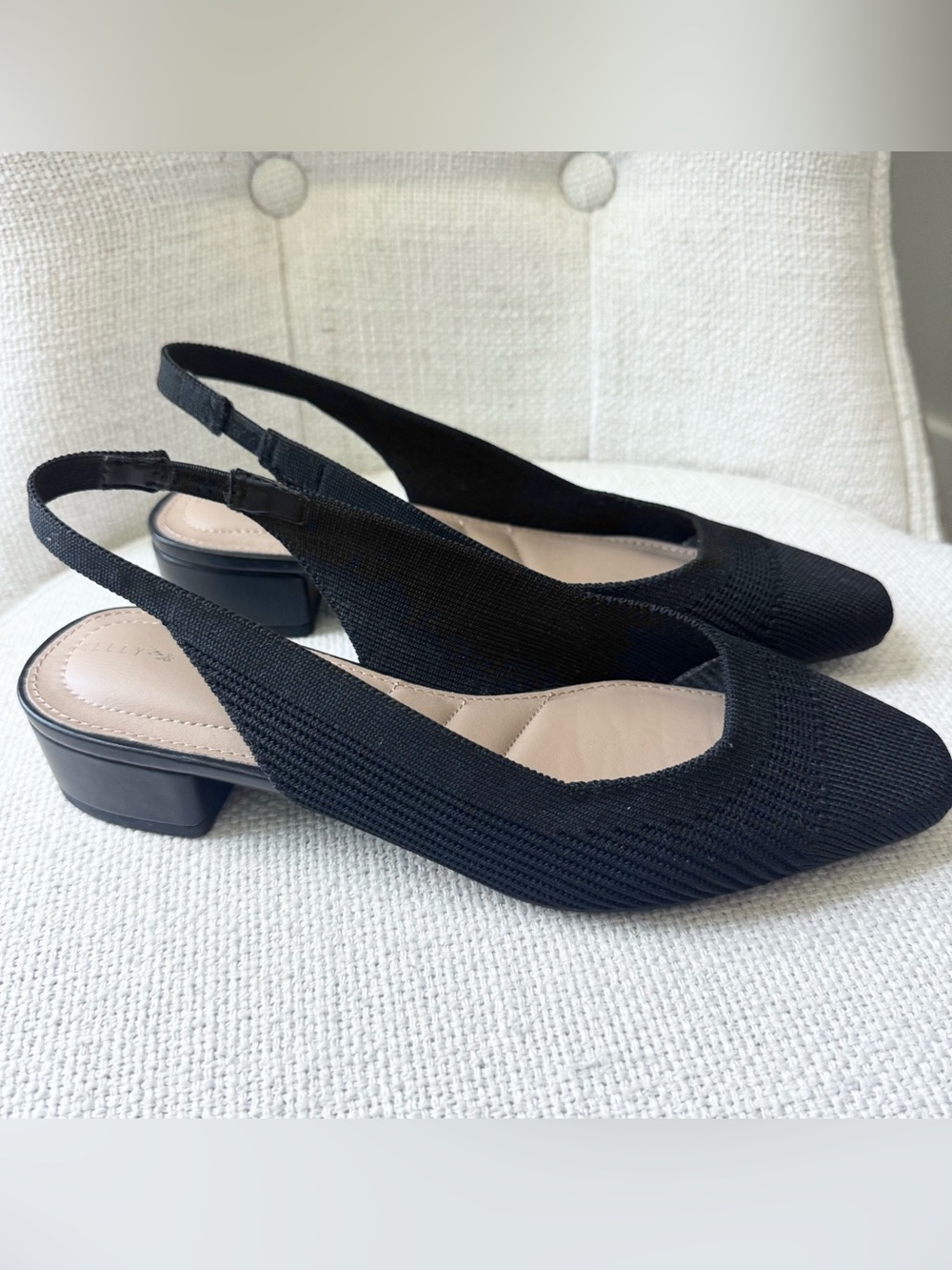 Kelly & Katie Black Knit Slingback Low Block Heels, Size 8